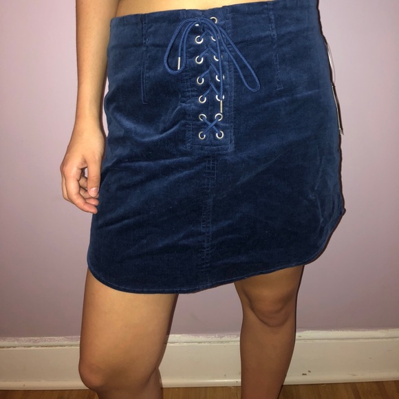 corduroy lace up navy skirt - Picture 1 of 2